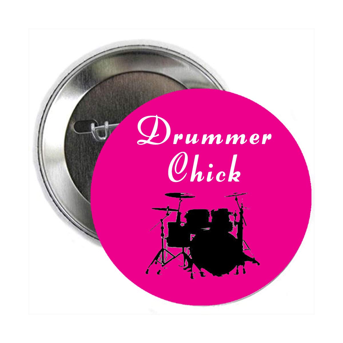 Drummer Chick 2.25" Pinback Button for Jackets and Backpacks
