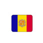 Andorra flag mouse pad, rounded rectangle with blue-yellow-red panels and crest