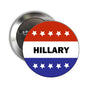 Hillary stars and stripes voting style pinback button, round with star and stripe design