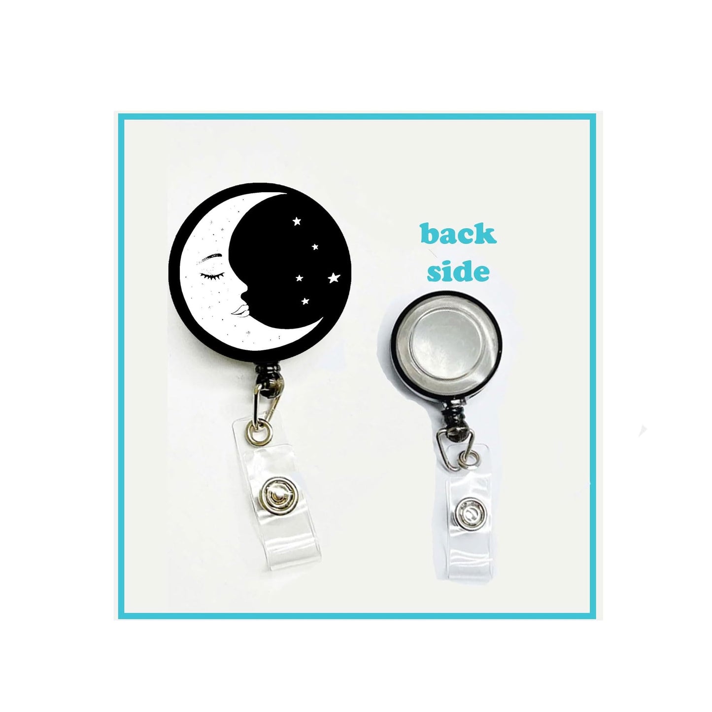 Crescent Moon and Star Symbol Badge Reels Cute Felt Retractable Badge Reels Themed Badge Holders Gift for Nurses Doctors ID Badges Name Cards Lanyards Holidays 1.45" Black Night