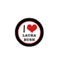 Laura Bush pinback button with red heart and 'I ♥ LAURA BUSH' on white