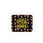 Black mousepad with colorful circus-and-monkeys cartoon and bold slogan text