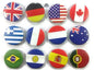 Set of round national flag badge button pins, enamel-style, mixed countries