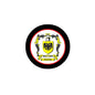 Browne family crest coat arms round magnet with black frame and yellow shield