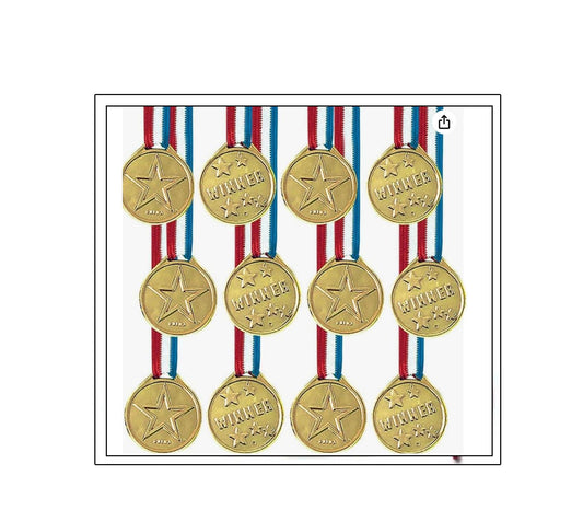 12 Pcs Set Winner Medal Champ Sports Party Favor Plastic Gold Award Ribbon Default Title