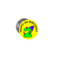 2nd birthday pinback button, round yellow with dinosaur and "HAPPY 2th BIRTHDAY" text