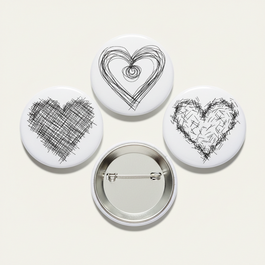 3 Love Heart Scribbles Pinback 2.25-inch
