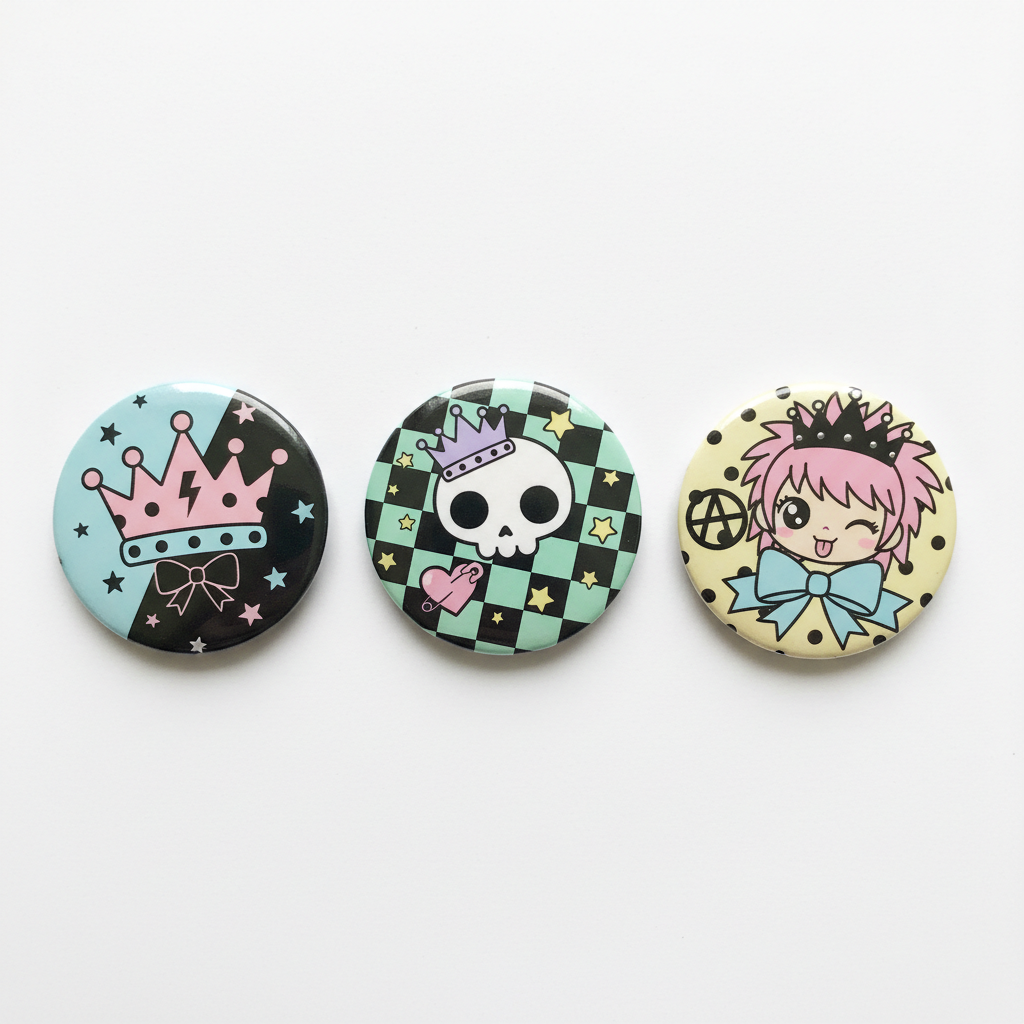 3 Pcs Cute Punk Princess Pinback 2.25-inch
