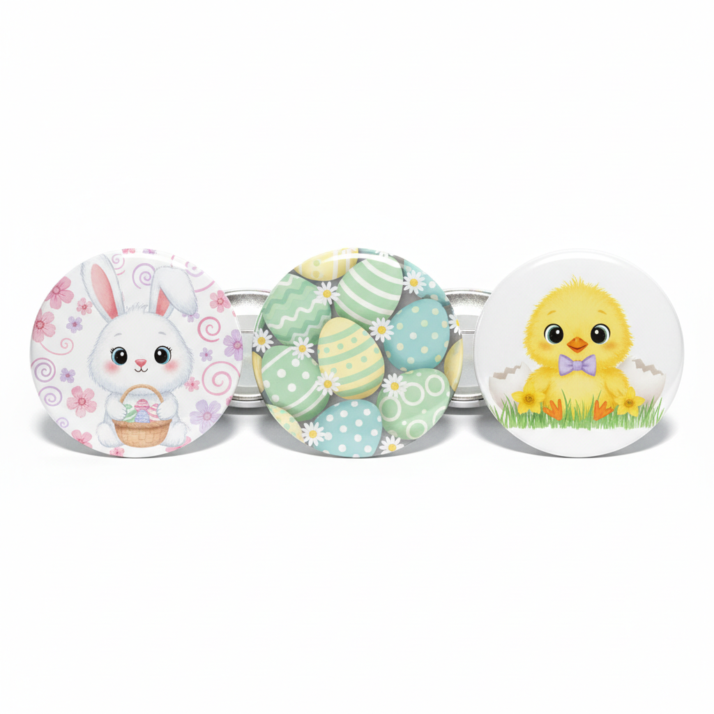 3 Pcs Easter Button Pinback 2.25-inch