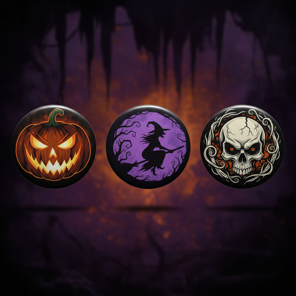 3 Pcs Evil Halloween Pinback 2.25-inch