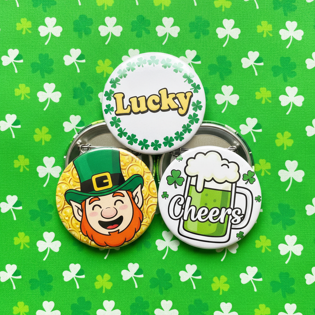3 Pcs Fun St Patrick's Day Pinback 2.25-inch