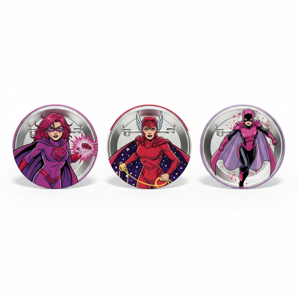 3 Pcs Girl Superhero Pin Pinback 2.25-inch