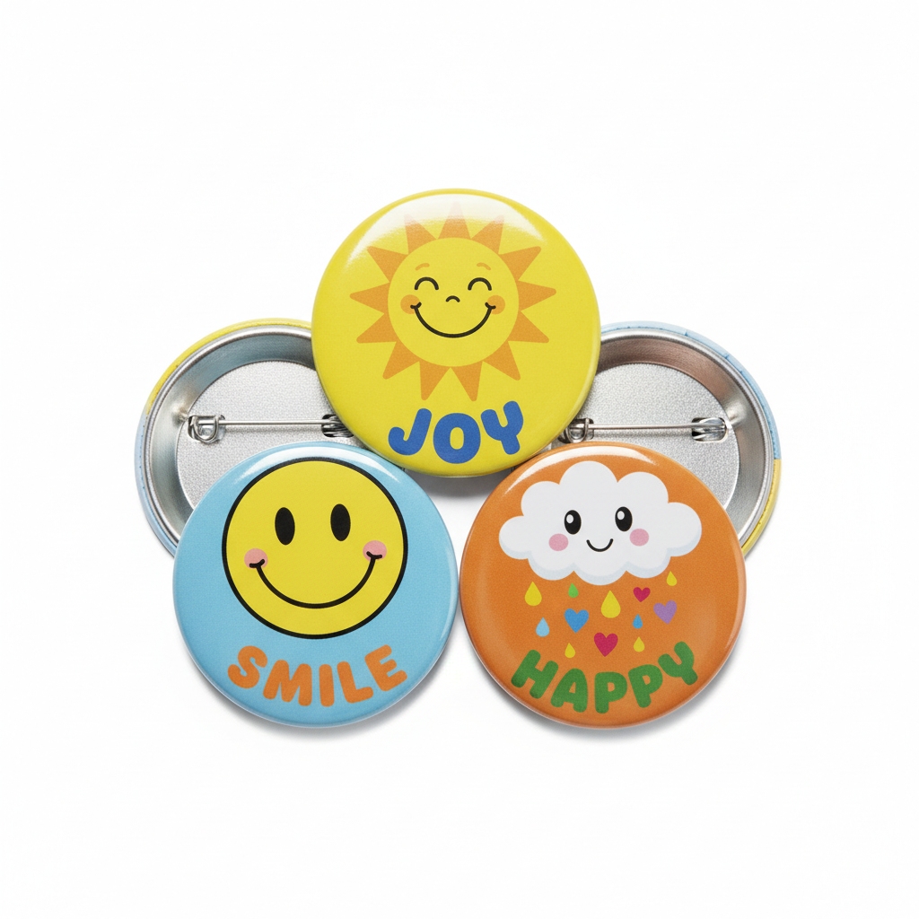 3 Pcs Happiness Pinback 2.25-inch