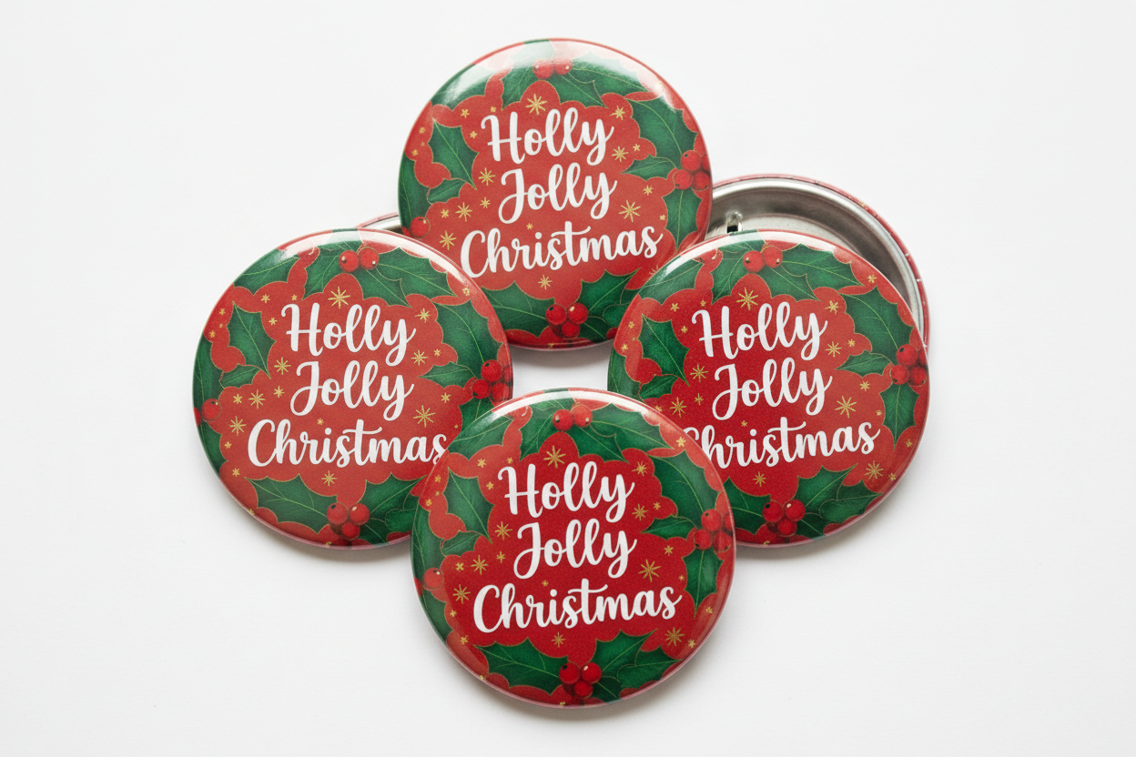 3 Pcs Holly Jolly Christmas Pinback 2.25-inch