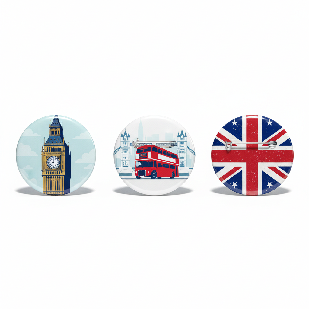 3 Pcs London Button Pinback 2.25-inch