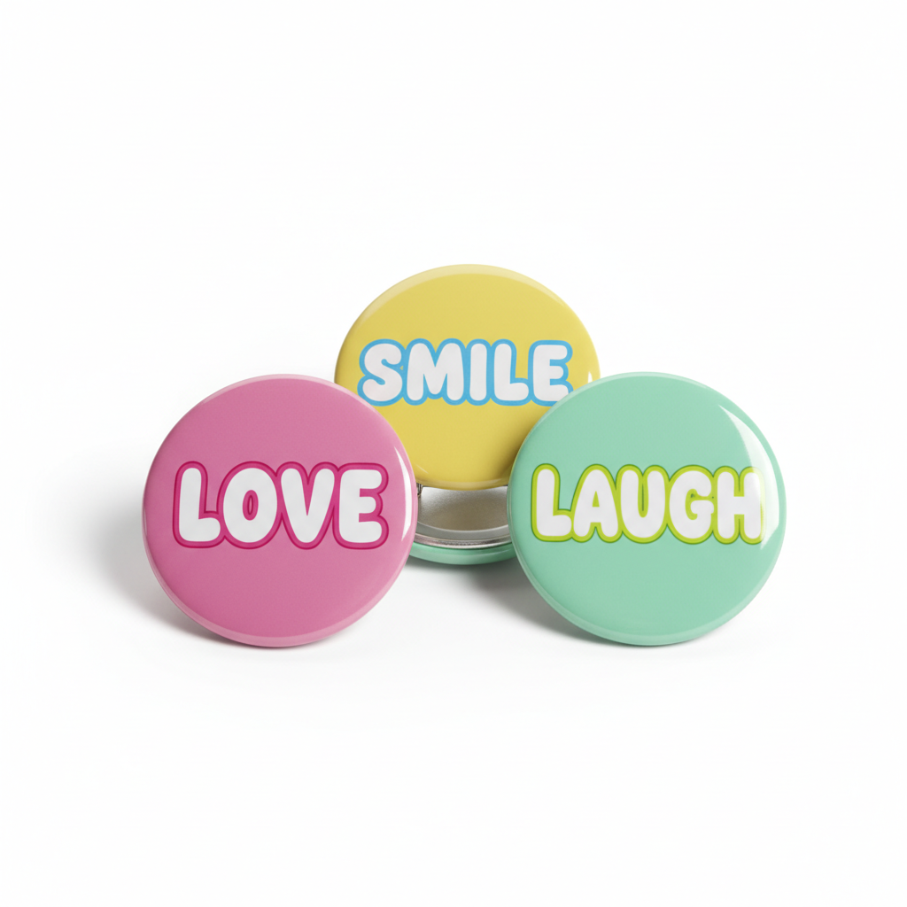 3 Pcs Love Smile Laugh Pinback 2.25-inch