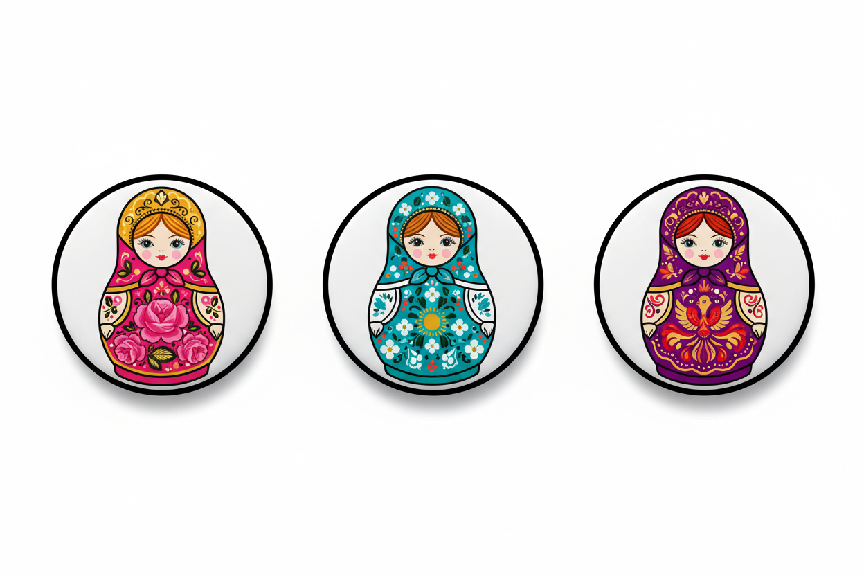 3 Pcs Matryoshka Doll Pinback 2.25-inch