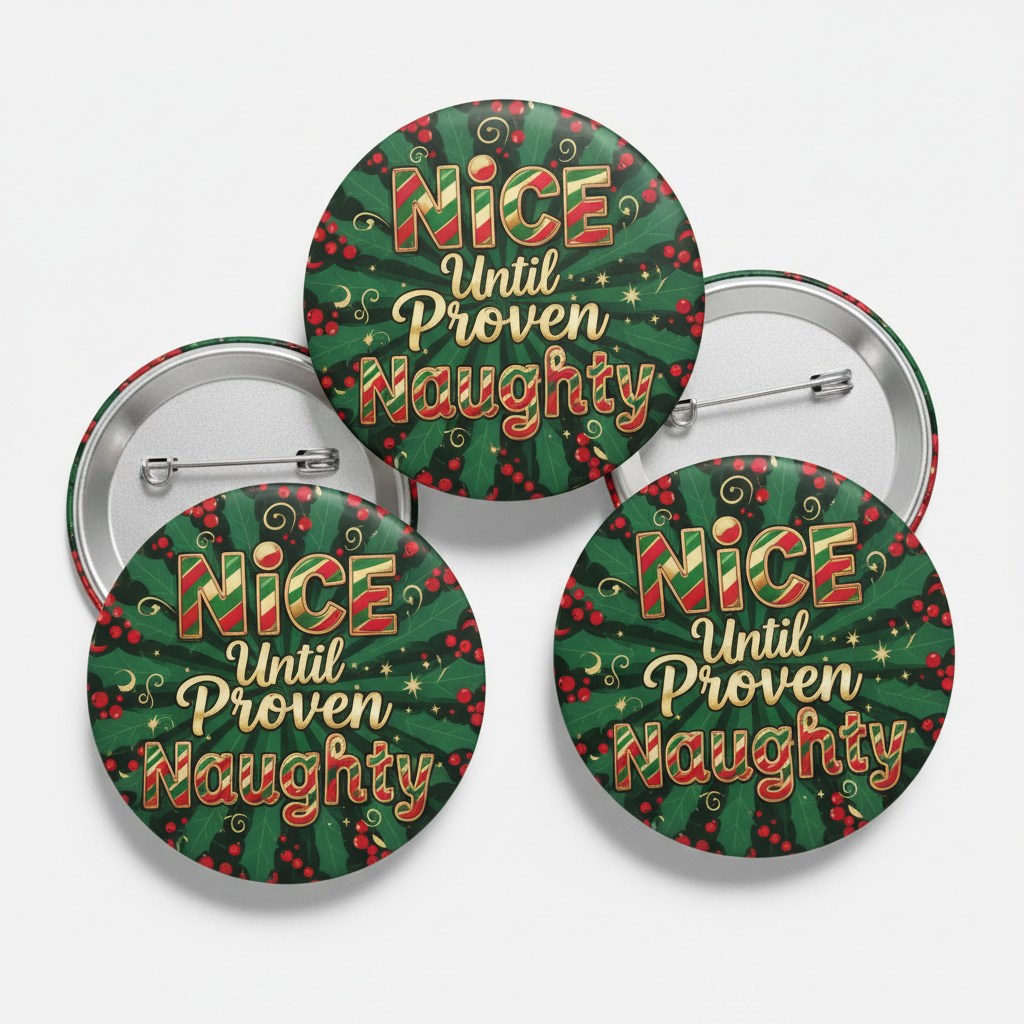3 Pcs Nice Until Proven Naughty Pinback 2.25-inch