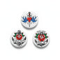 Three tattoo-style pinback buttons, 2.25-inch, colorful rose and bird designs