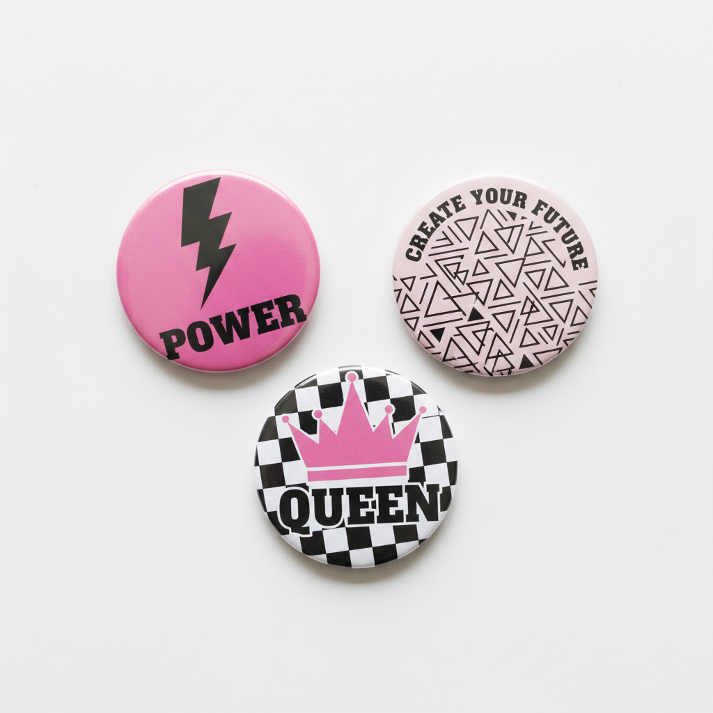 3 Pcs Pink and Black Pinback 2.25-inch