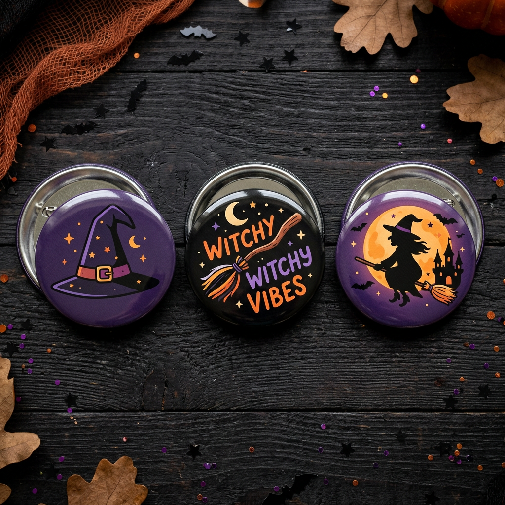 3 Pcs Spooky Witch Pin Button 2.25-inch