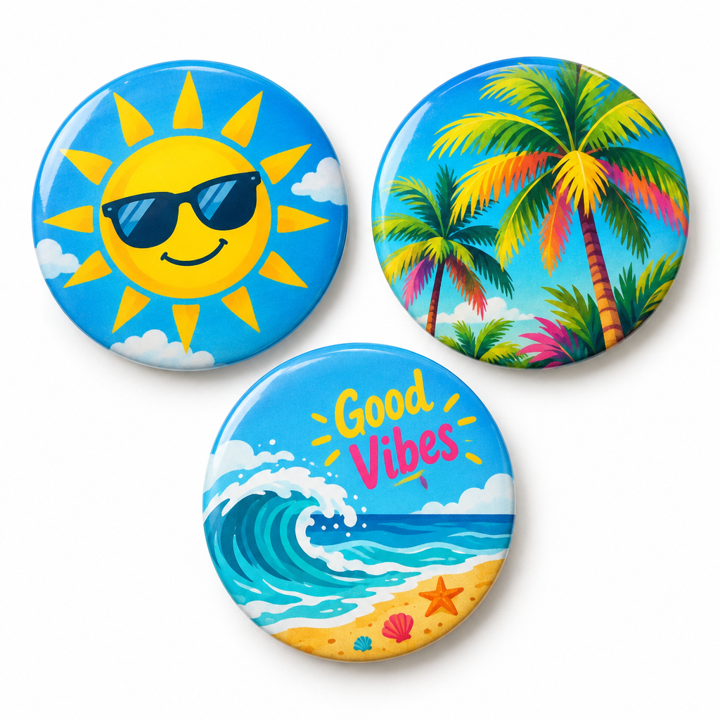 3 Pcs Summer Pin Button 2.25-inch
