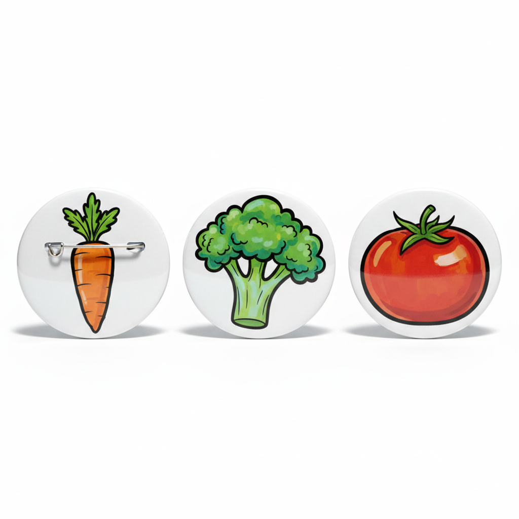3 Pcs Vegetable Pinback 2.25-inch