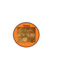 Round orange Happy Orthodox New Year pinback button with gold text and script