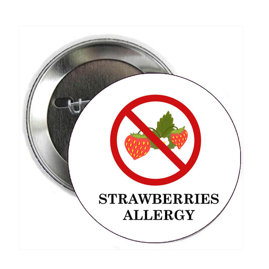 Strawberries Allergy Medical Alert Pinback for Jackets, Backpacks, etc. Pin Back, Badge 2.25" Health