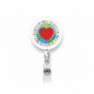 Retractable badge reel with earth-heart design, metal clip and clear pull cord