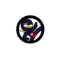 2.25-inch pinback button pin brooch with cartoon ninja design, black rim