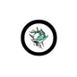 2.25-inch round pinback button with tattoo-style teal bird design