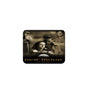 Rectangular mousepad with rounded corners, sepia character print and clock-style graphic