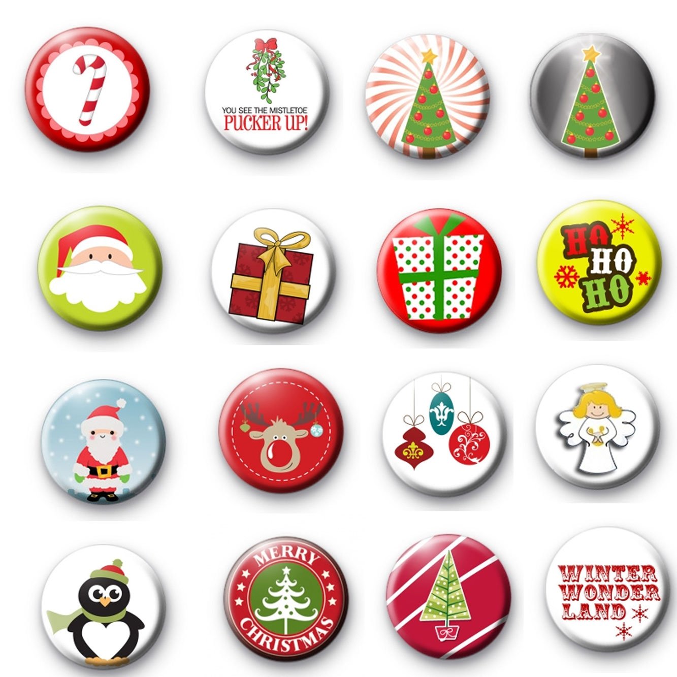 Merry Christmas 2016 Pinback Button Badge Brooch 1.25-inch 16 Pcs Set Default Title