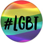 LGBT pinback button, 2.25-inch, rainbow stripes with #LGBT text