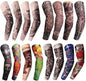 Assorted tattoo sleeve with black, pink and red tribal-style graphics