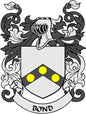 Bond family crest coat-of-arms magnet, black shield with gold dots and scrollwork