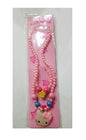 Girls' pink pearl bead necklace with star charms and cartoon cat pendant