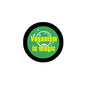Round green veganism is magic badge pin with black rim