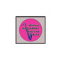 1.25-inch pinback button with pink circular design and clarinet graphic, message on center