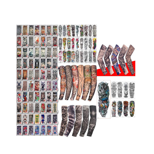 2 Pc Random Assorted Styles and Colors Art Print Arm Sleeve Tattoos Sun protection