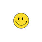 Yellow smiley face pinback button with black happy face design