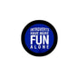 Round pinback button, blue with white 'INTROVERTS HAVE MORE FUN ALONE' text