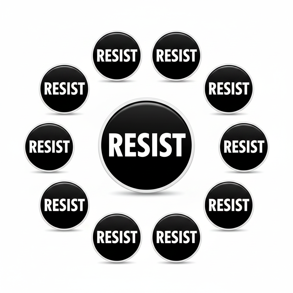 Set of 10 RESIST pinback buttons, black with white RESIST text, round 2.25-inch