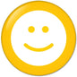 Yellow smiley face pinback button with simple curved grin