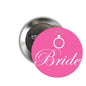 Bride pink pinback button with ring-and-stars design and safety pin back