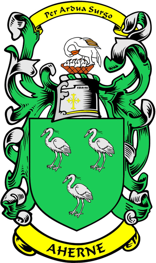 Aherne Family Crest 3" Coat of Arms Fridge Round Magnet