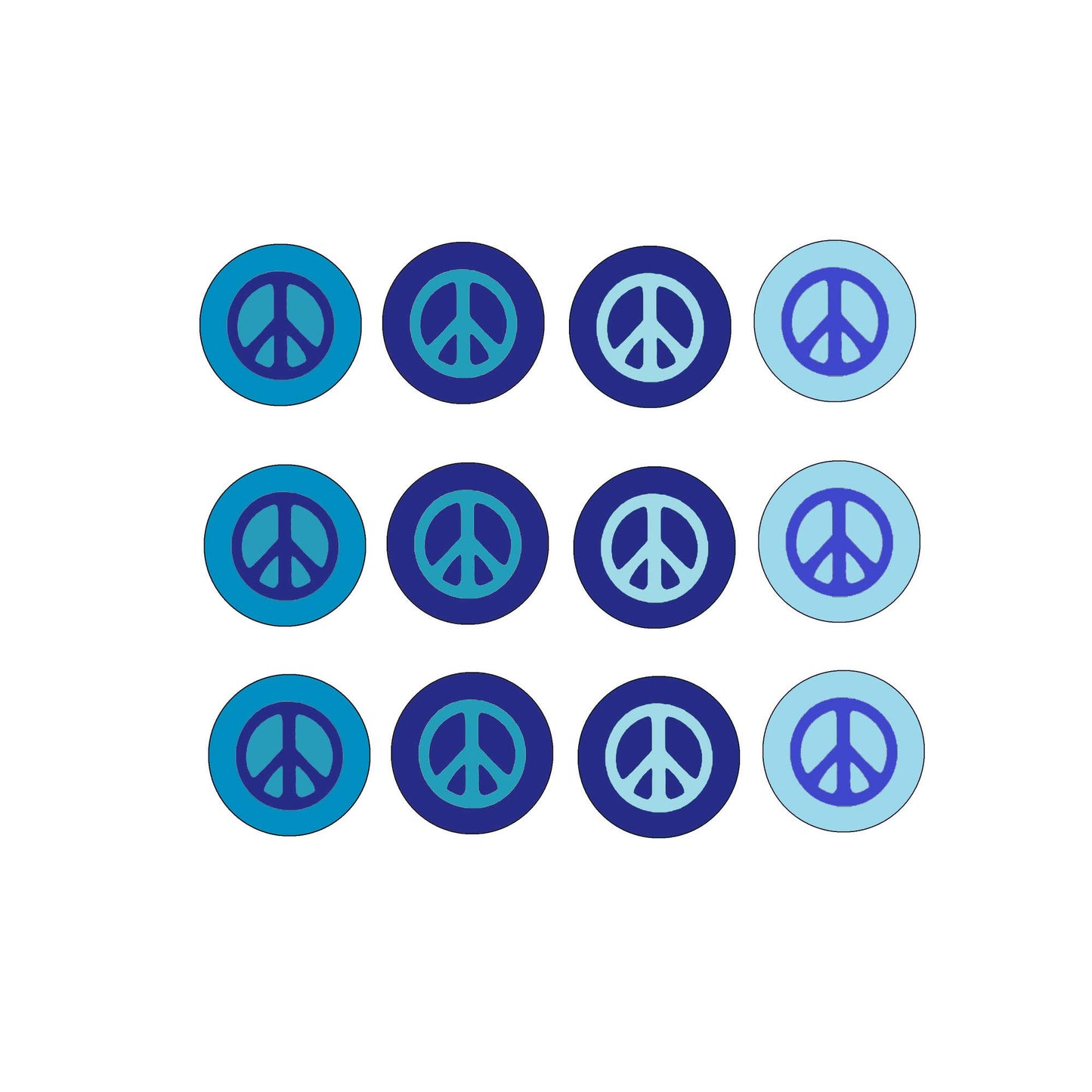 100 Pcs Set Blue Tones Peace Hippie Signs 1.25-inch Badge Pinback