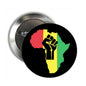 Black Lives Matter fist pinback button with multicolor map and raised fist graphic