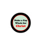 Round pinback button, black rim and mint center with 'Nuke a Gay Whale for Christ' text